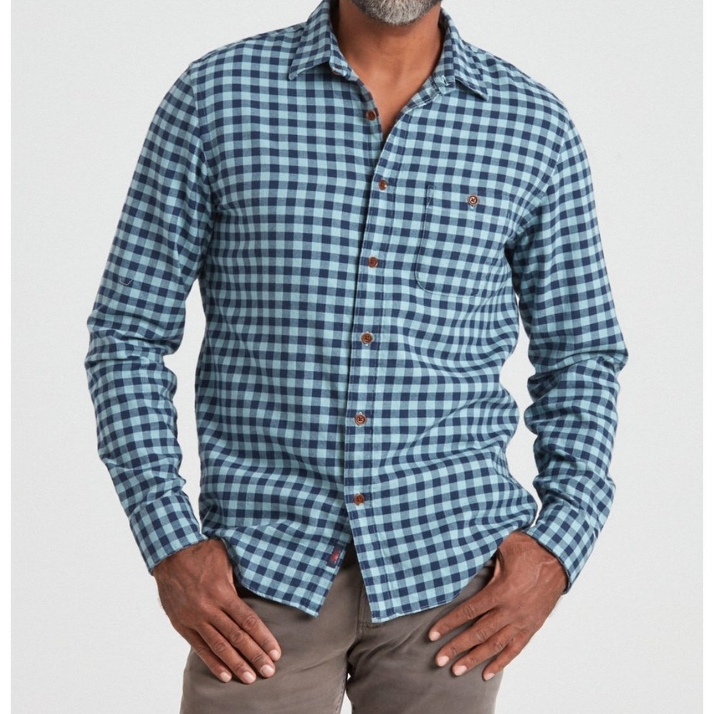 Faherty Mens Button Up Plaid Gingham Seaview Flannel Shirt Size X Small
